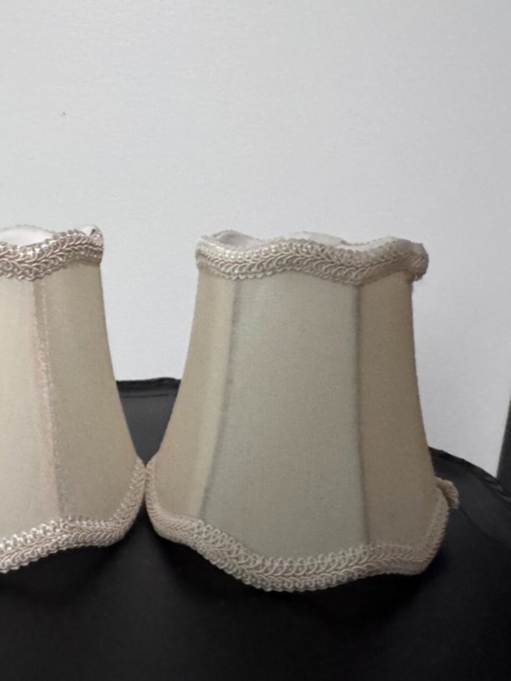 Victorian Ivory Faux-Silk Chandelier Shades (Set of 2) w/Braided Trim, Brass,New - Picture 3 of 7
